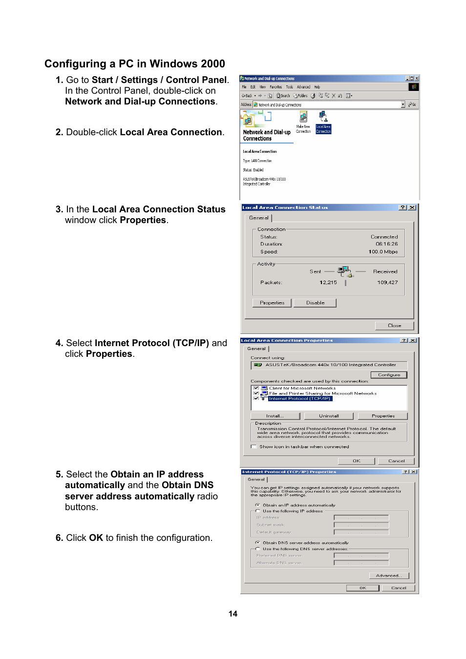 Configuring a pc in windows 2000 | LevelOne WBR-3470 User Manual | Page 16 / 114