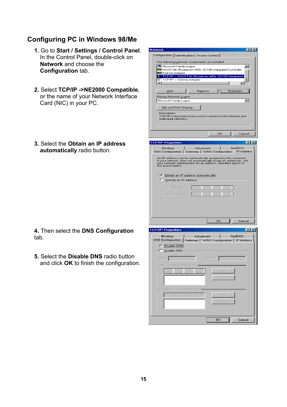 Configuring pc in windows 98/me | LevelOne WBR-3470 User Manual | Page 17 / 114