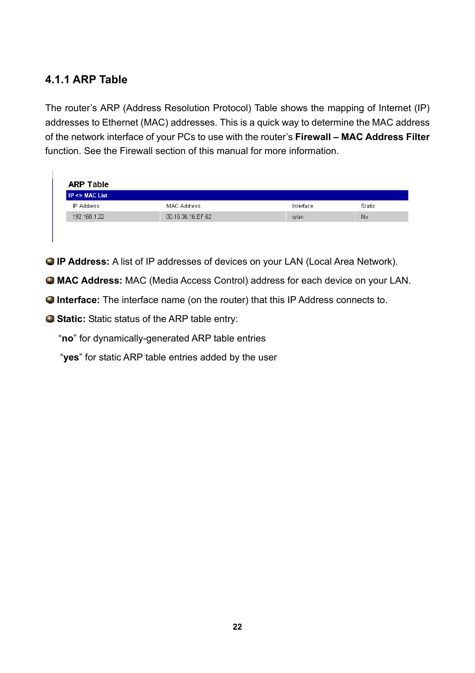 1 arp table | LevelOne WBR-3470 User Manual | Page 24 / 114