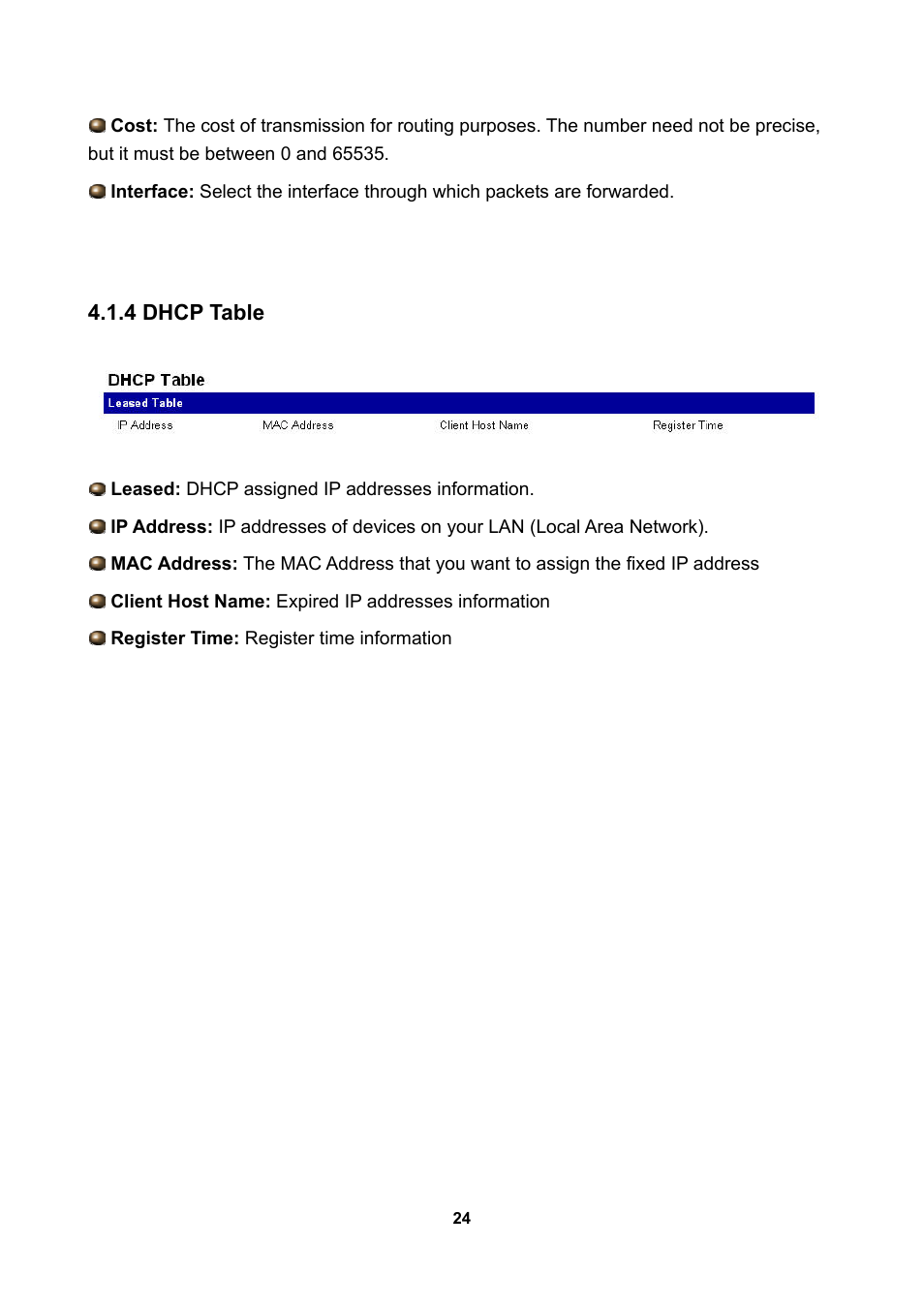 4 dhcp table | LevelOne WBR-3470 User Manual | Page 26 / 114