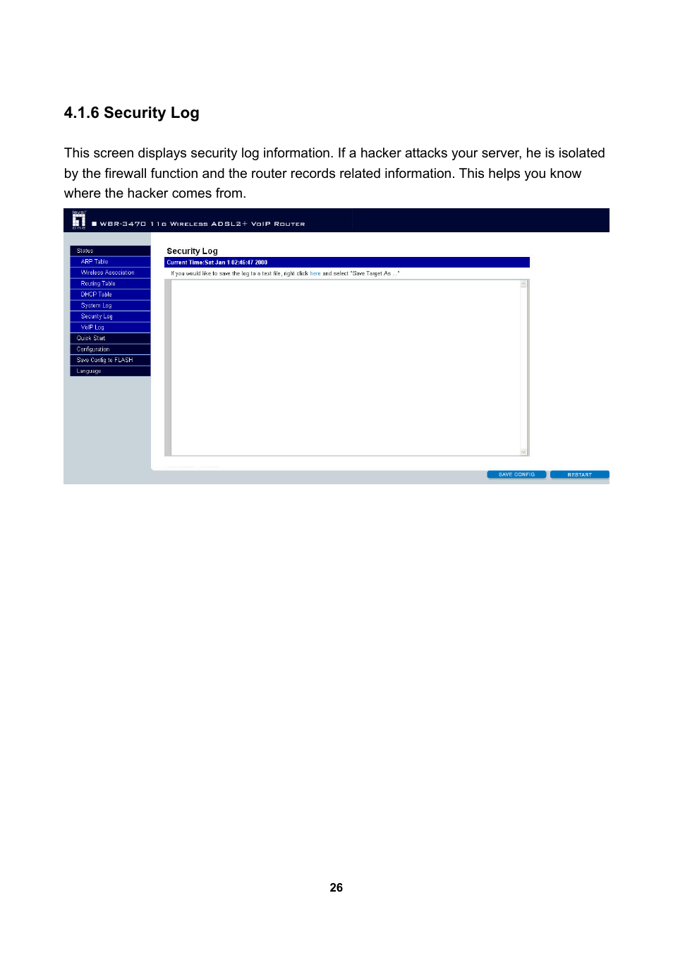 6 security log | LevelOne WBR-3470 User Manual | Page 28 / 114