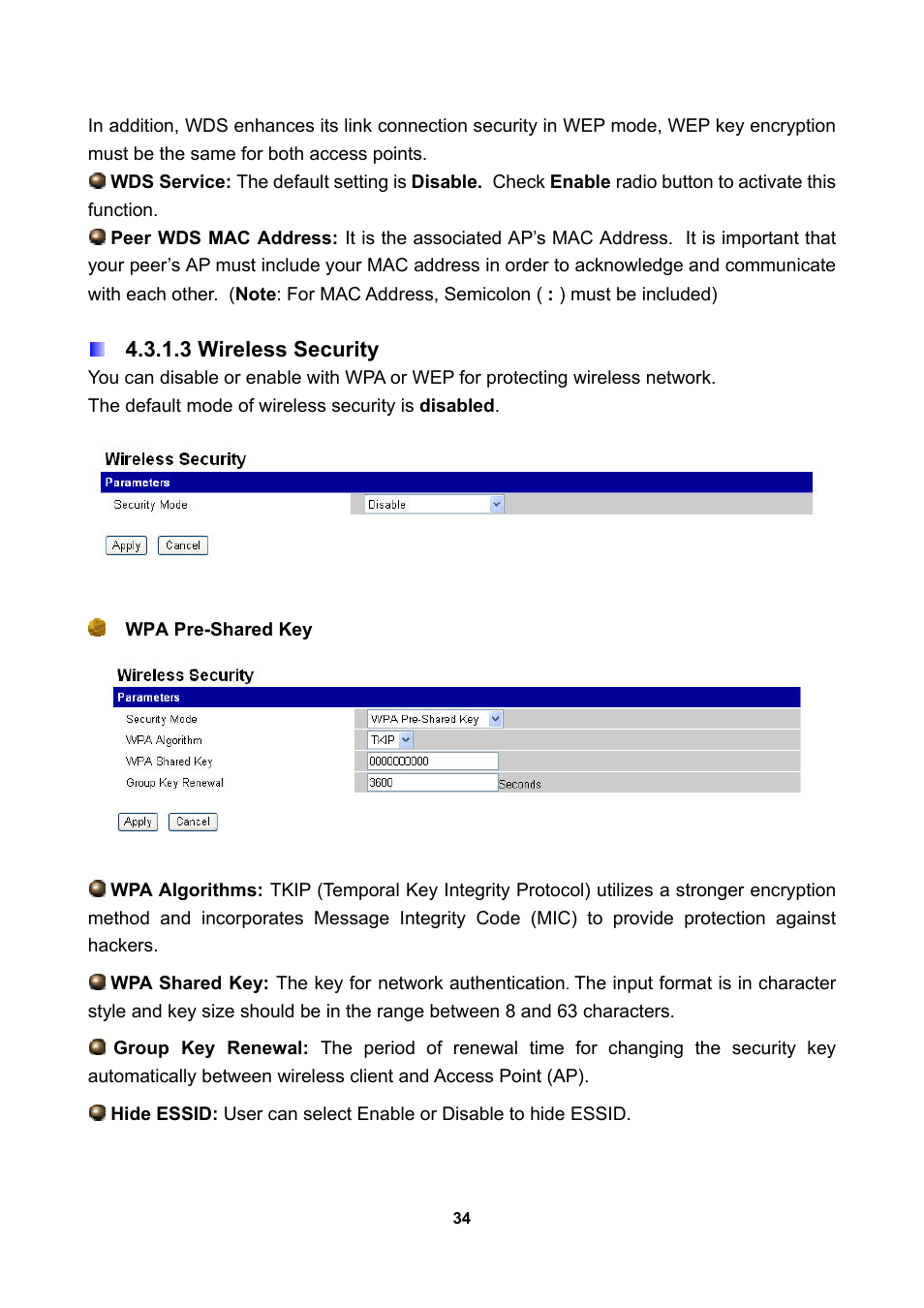 3 wireless security, Wpa pre-shared key | LevelOne WBR-3470 User Manual | Page 36 / 114