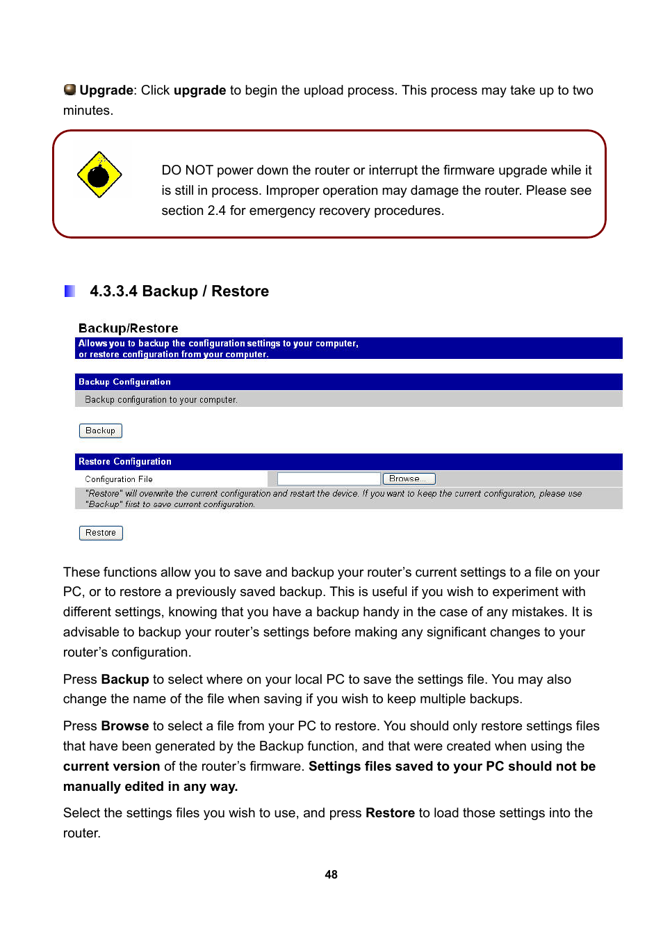 4 backup / restore | LevelOne WBR-3470 User Manual | Page 50 / 114