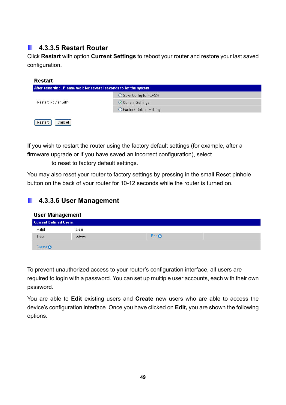 5 restart router, 6 user management | LevelOne WBR-3470 User Manual | Page 51 / 114