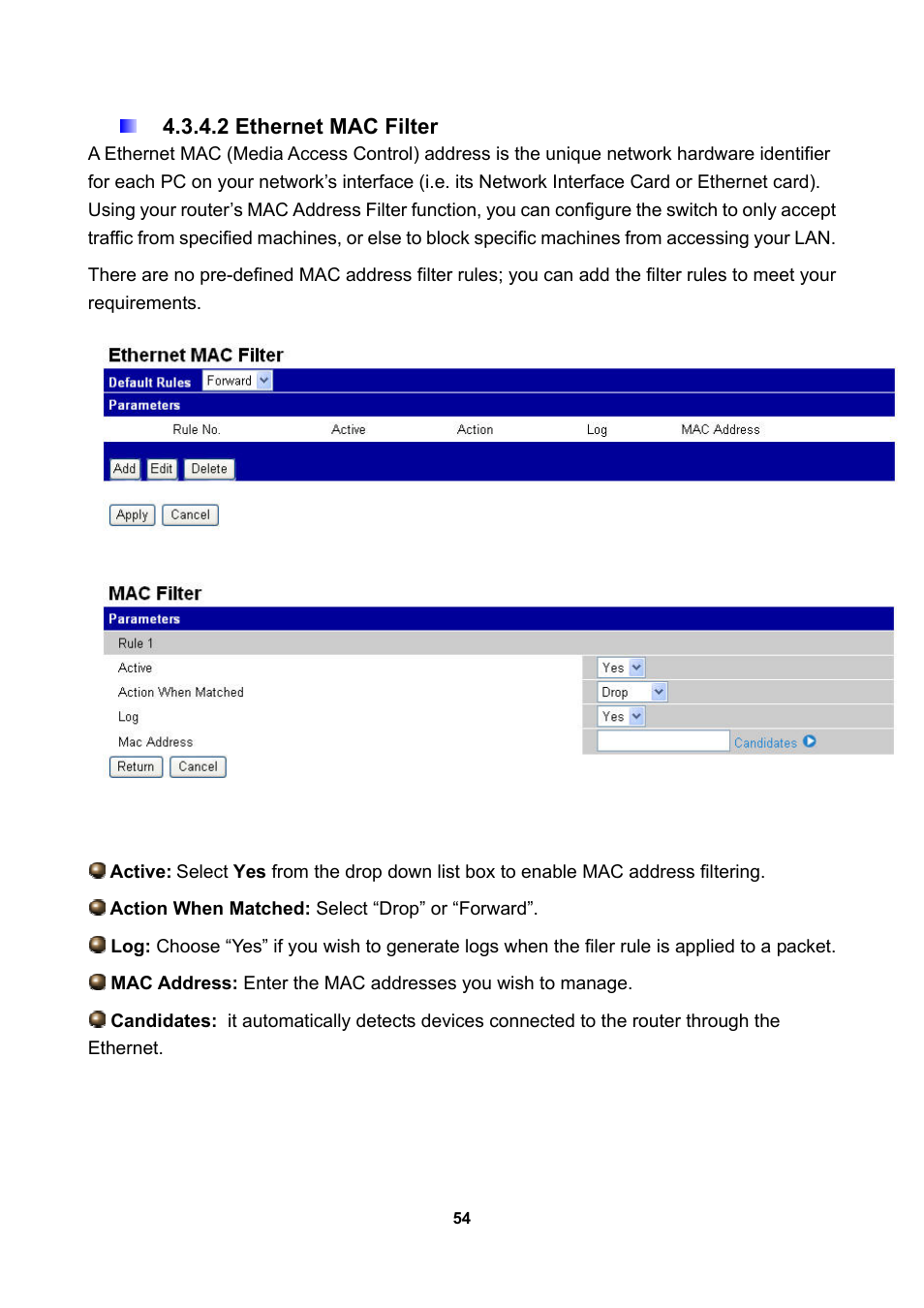 2 ethernet mac filter | LevelOne WBR-3470 User Manual | Page 56 / 114