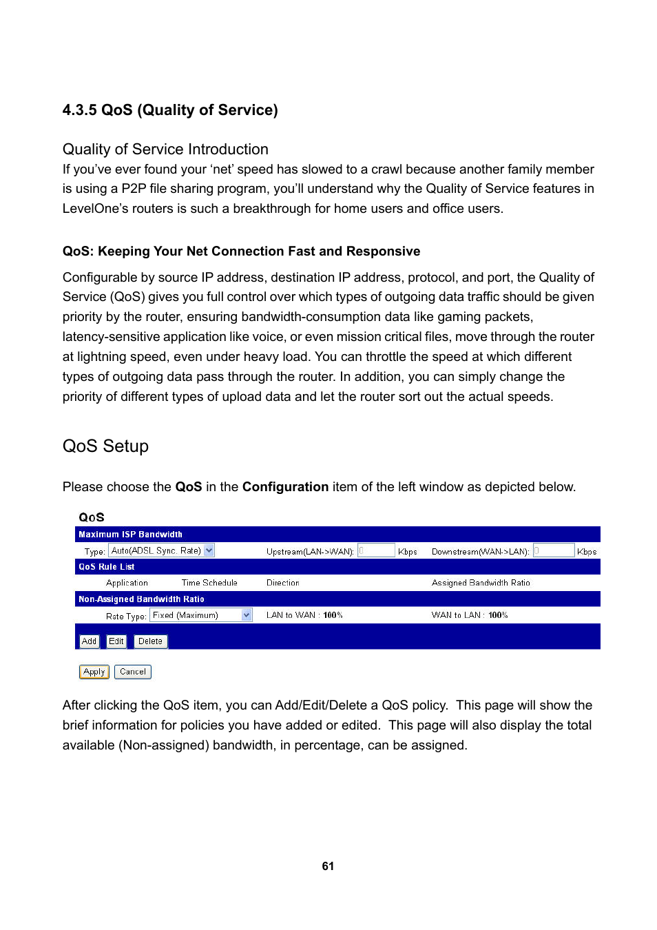 5 qos (quality of service), Qos setup | LevelOne WBR-3470 User Manual | Page 63 / 114