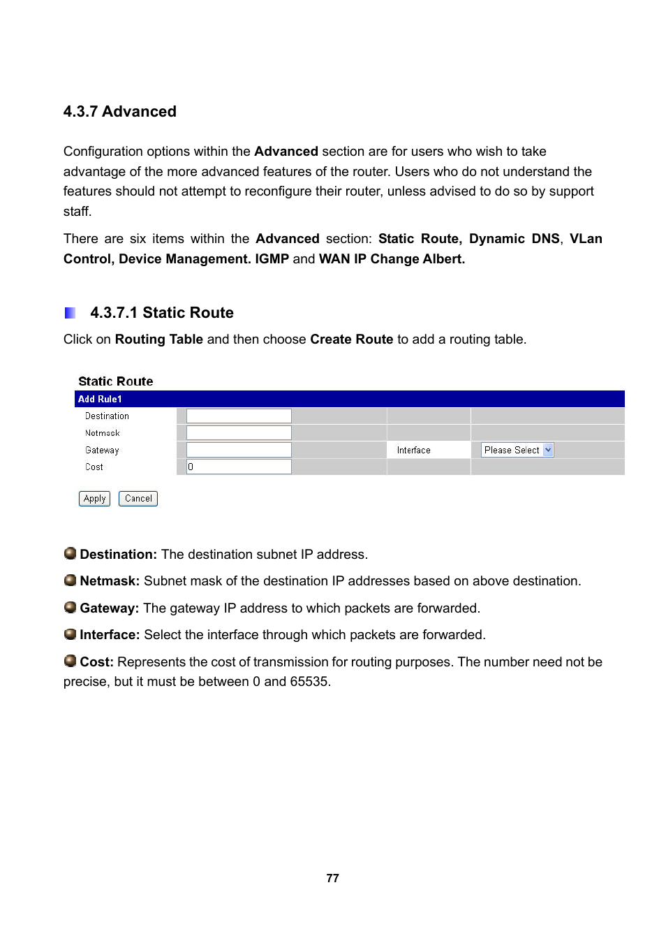 7 advanced, 1 static route | LevelOne WBR-3470 User Manual | Page 79 / 114