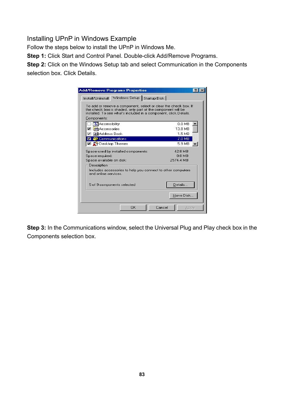 Installing upnp in windows example | LevelOne WBR-3470 User Manual | Page 85 / 114