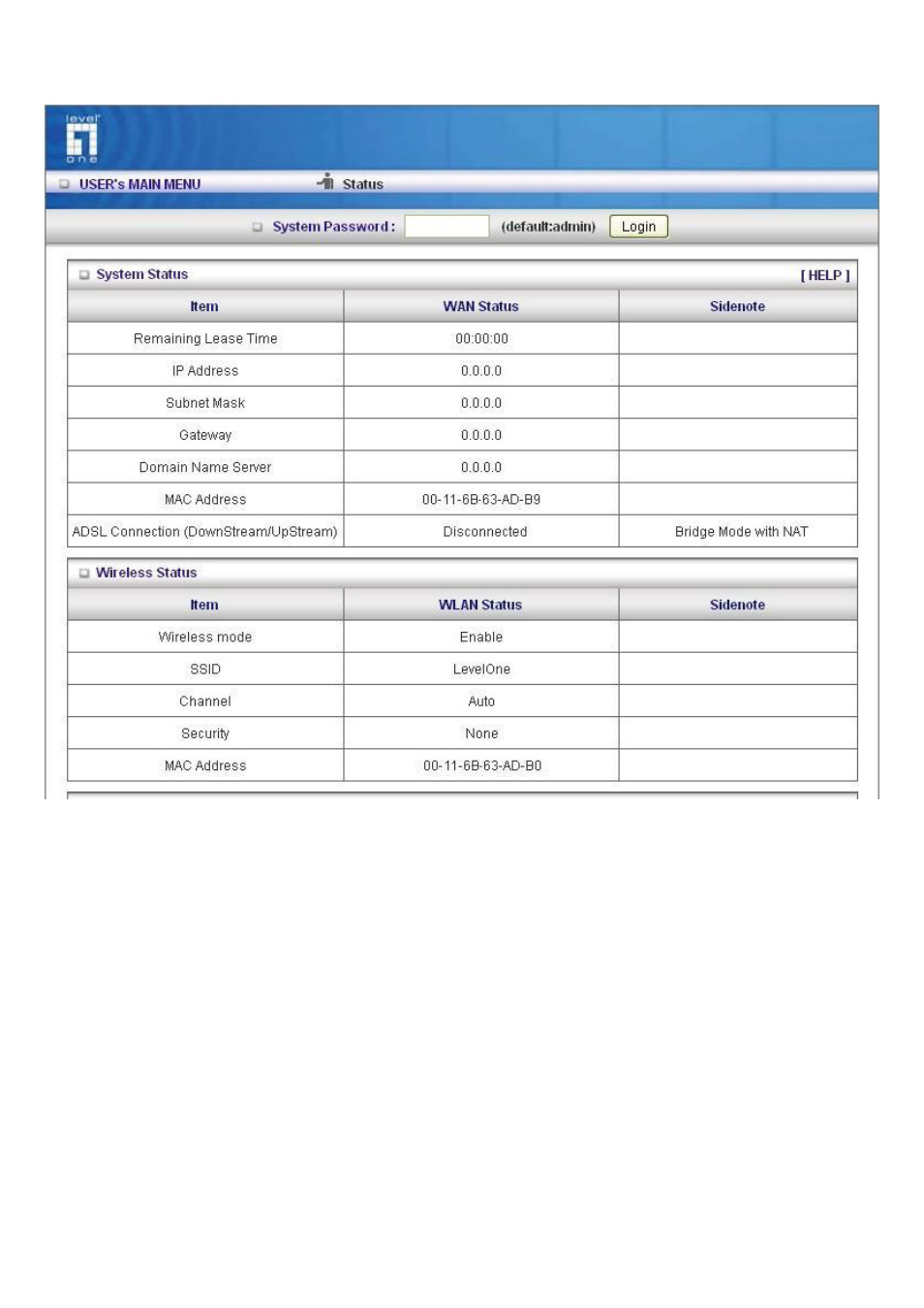 System status | LevelOne WBR-6603 User Manual | Page 16 / 76