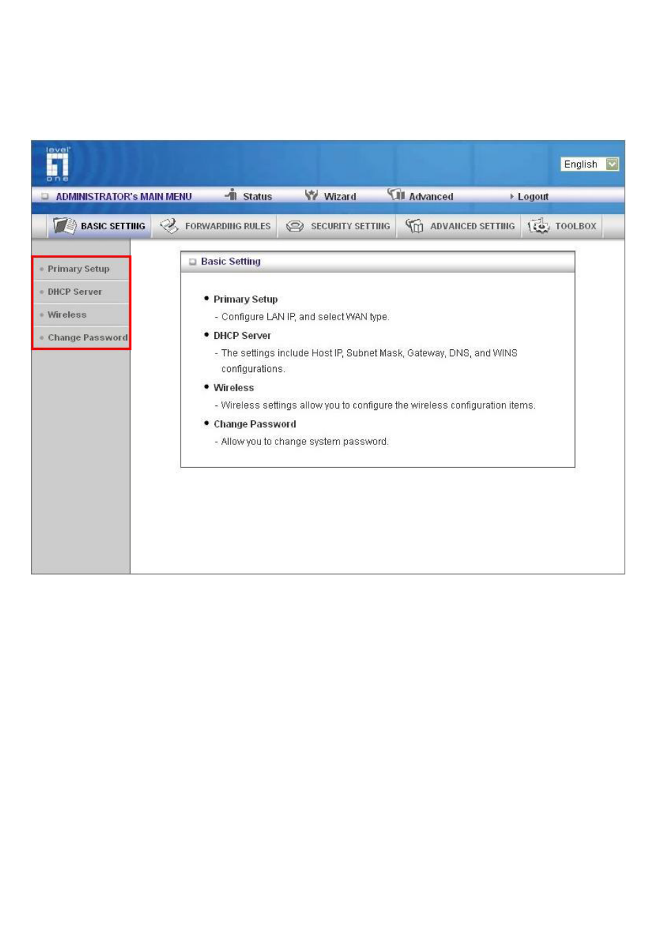 Asic, Etting, Basic setting | LevelOne WBR-6603 User Manual | Page 18 / 76