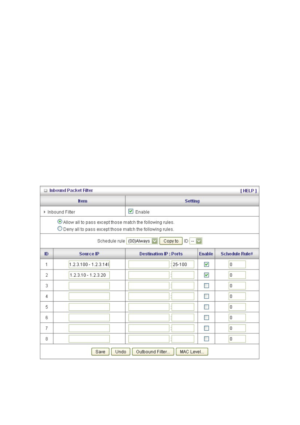 Inbound filter | LevelOne WBR-6603 User Manual | Page 45 / 76