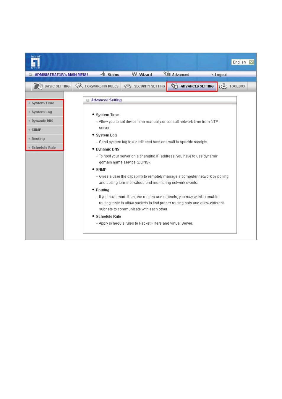 Advanced settings | LevelOne WBR-6603 User Manual | Page 54 / 76