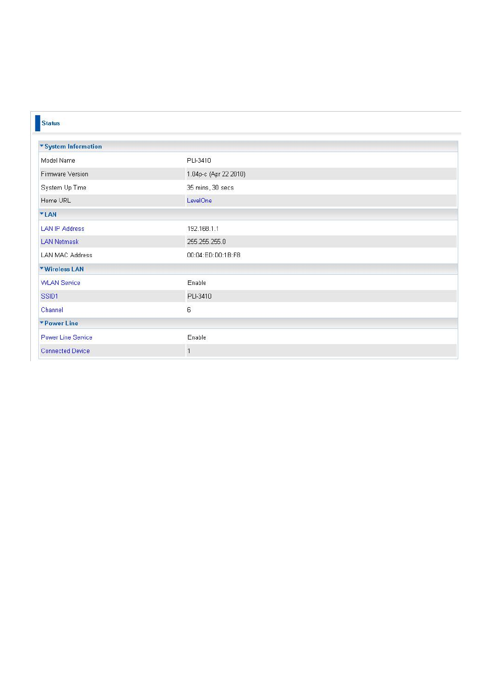 Status | LevelOne PLI-3410 User Manual | Page 46 / 69