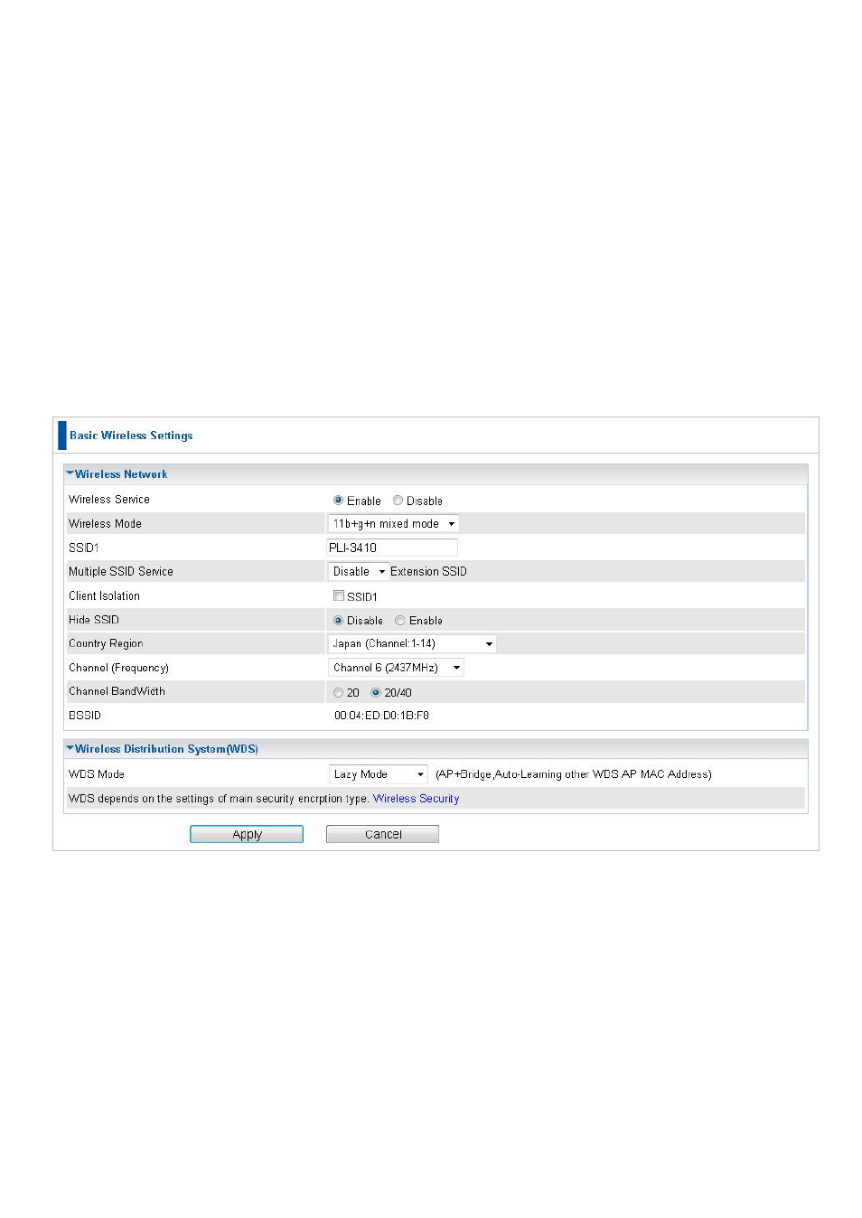 Wireless settings, Basic wireless settings | LevelOne PLI-3410 User Manual | Page 50 / 69