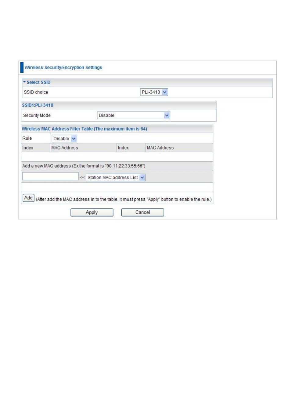 Wireless security/encryption settings | LevelOne PLI-3410 User Manual | Page 53 / 69