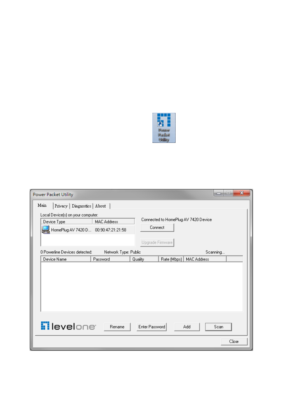 1 main tab, Chapter 3 – configuration utility setup | LevelOne PLI-4510 User Manual | Page 18 / 29