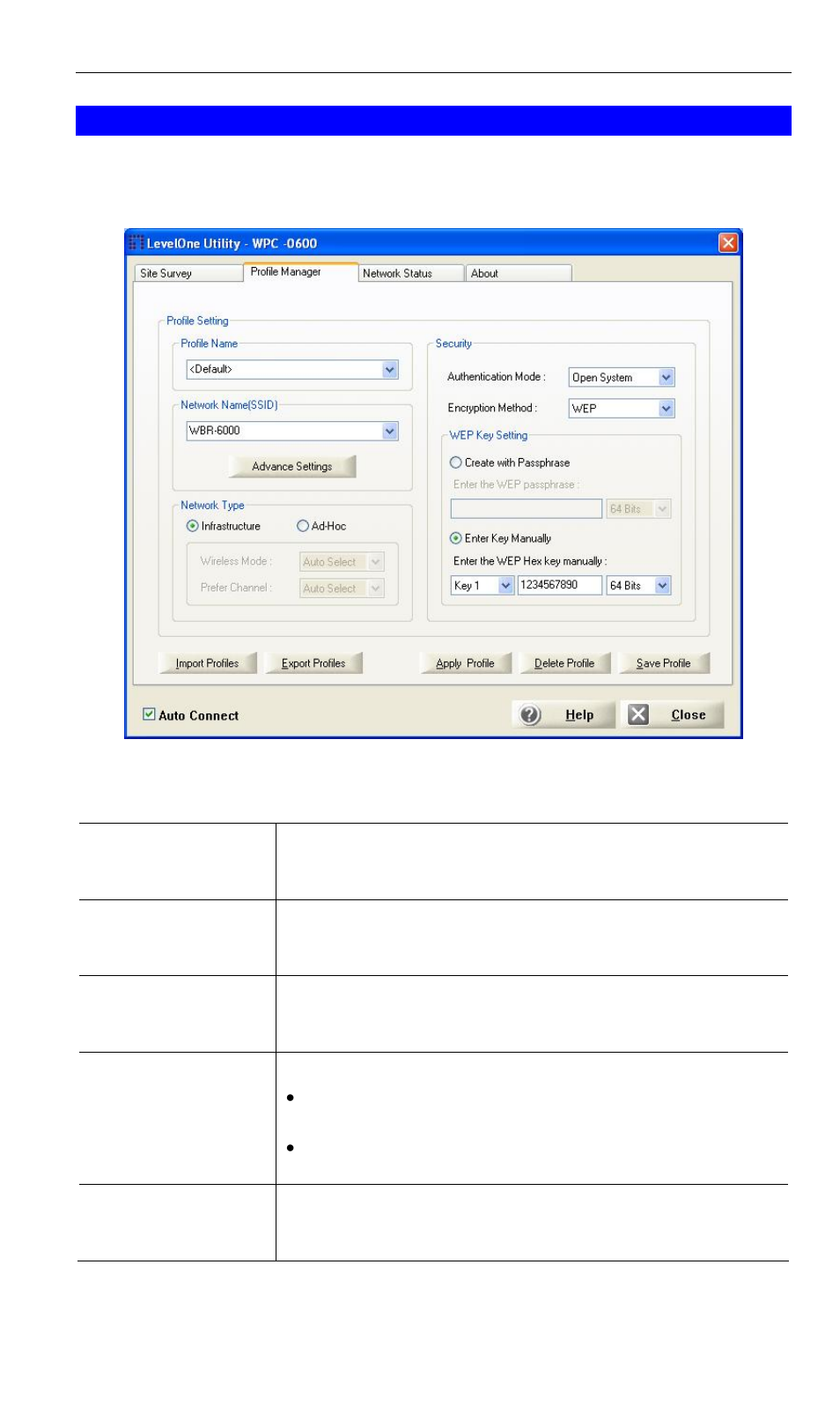 Profile manager screen, Data - profile manager screen | LevelOne WPC-0600 User Manual | Page 10 / 20