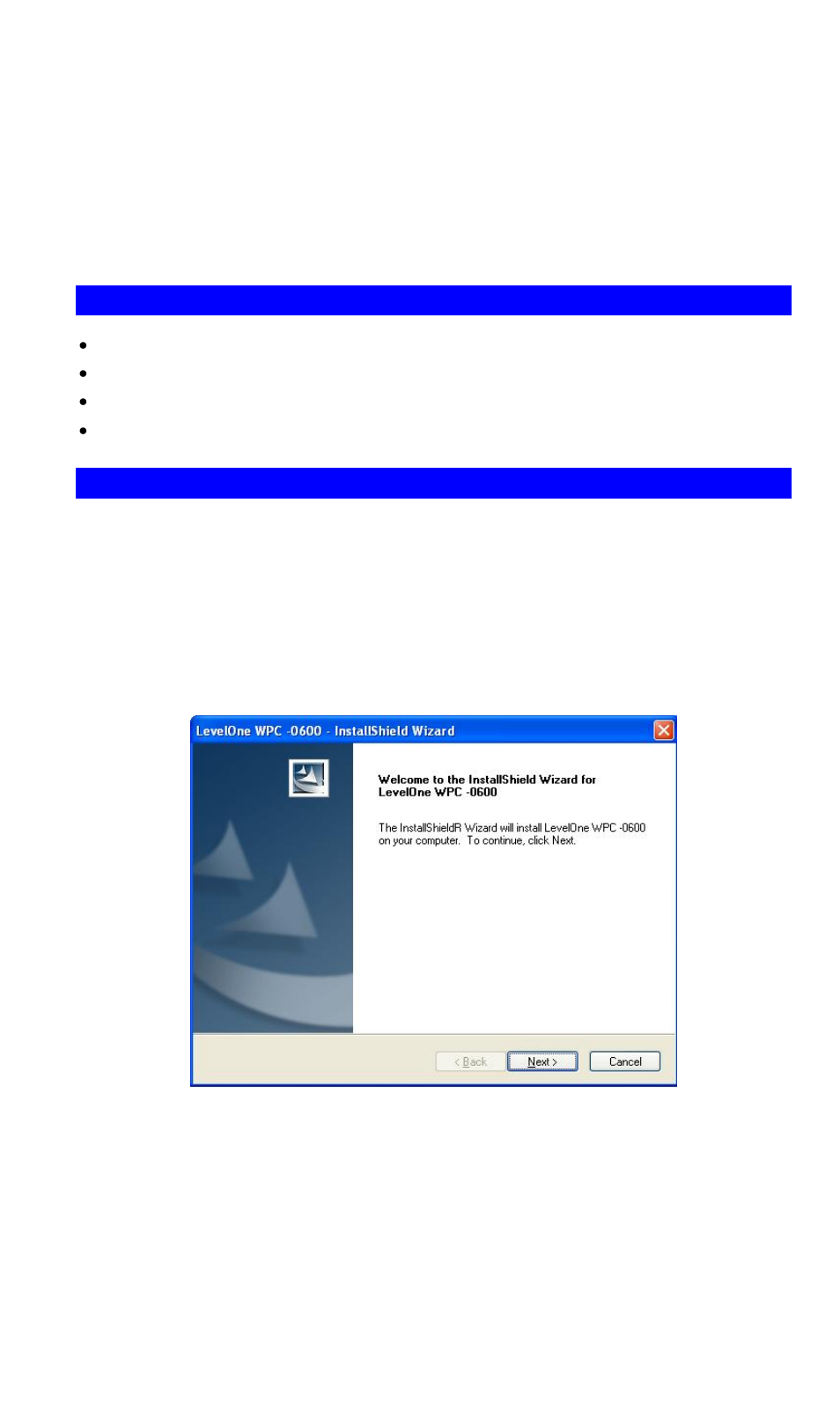 Chapter 2initial installation, Requirements, Procedure | Chapter 2 initial installation, Requirements procedure, Initial installation, Chapter 2 | LevelOne WPC-0600 User Manual | Page 4 / 20