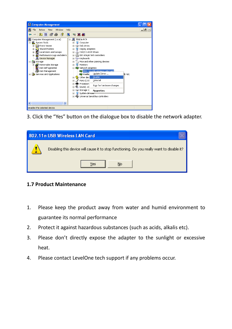 Roduct, Aintenance | LevelOne WUA-0624 User Manual | Page 6 / 31