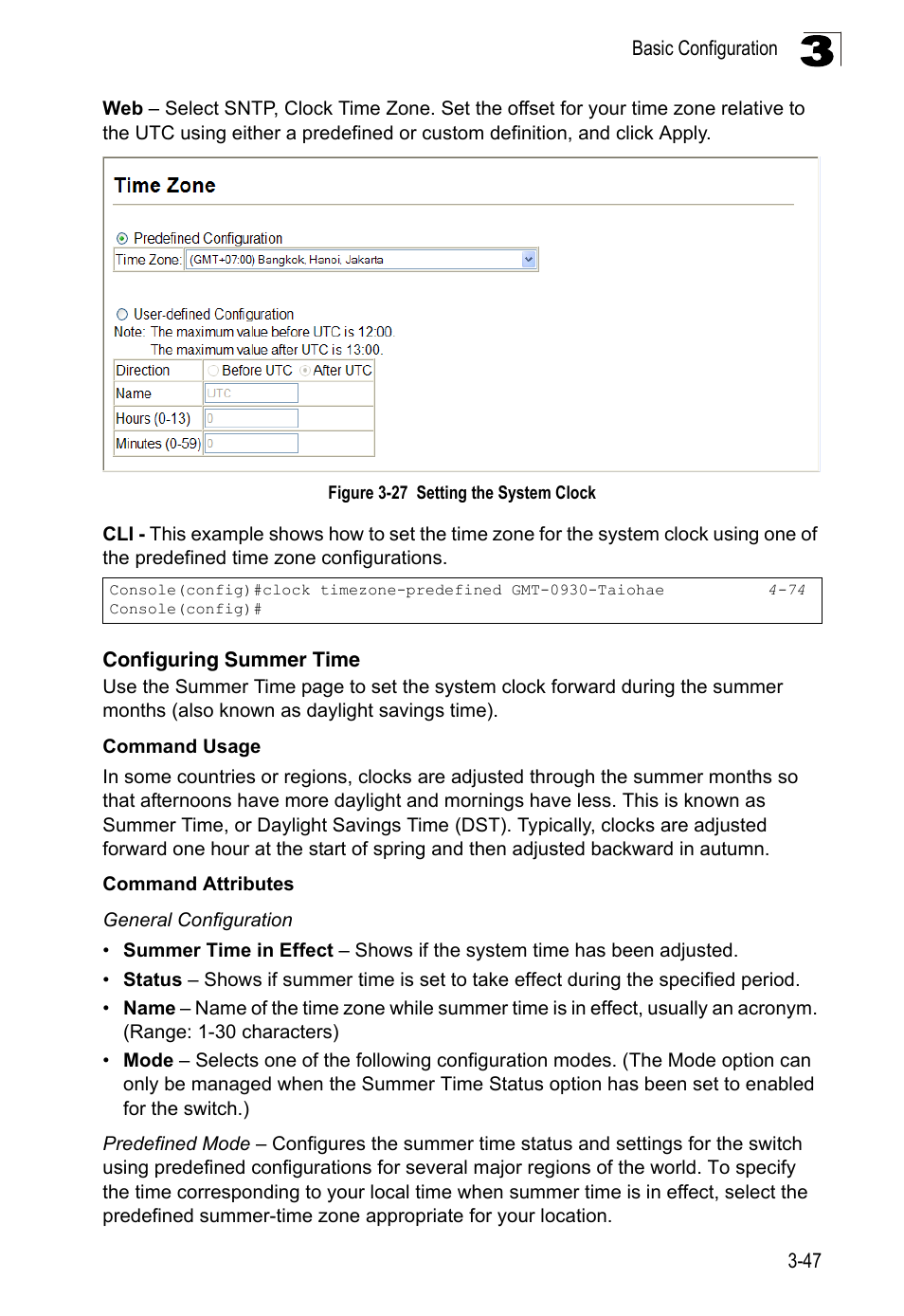 Configuring summer time, Figure 3-27, Setting the system clock | LevelOne FGL-2870 User Manual | Page 101 / 800