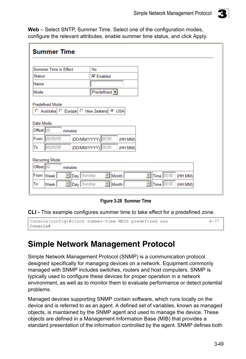 Simple network management protocol, Figure 3-28, Summer time | LevelOne FGL-2870 User Manual | Page 103 / 800