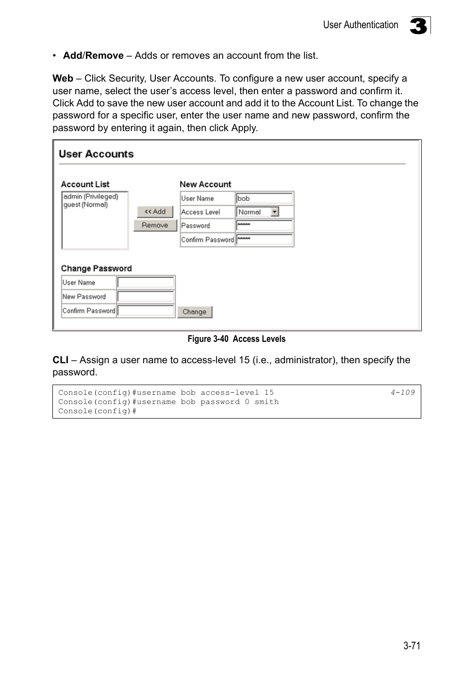 Figure 3-40, Access levels | LevelOne FGL-2870 User Manual | Page 125 / 800