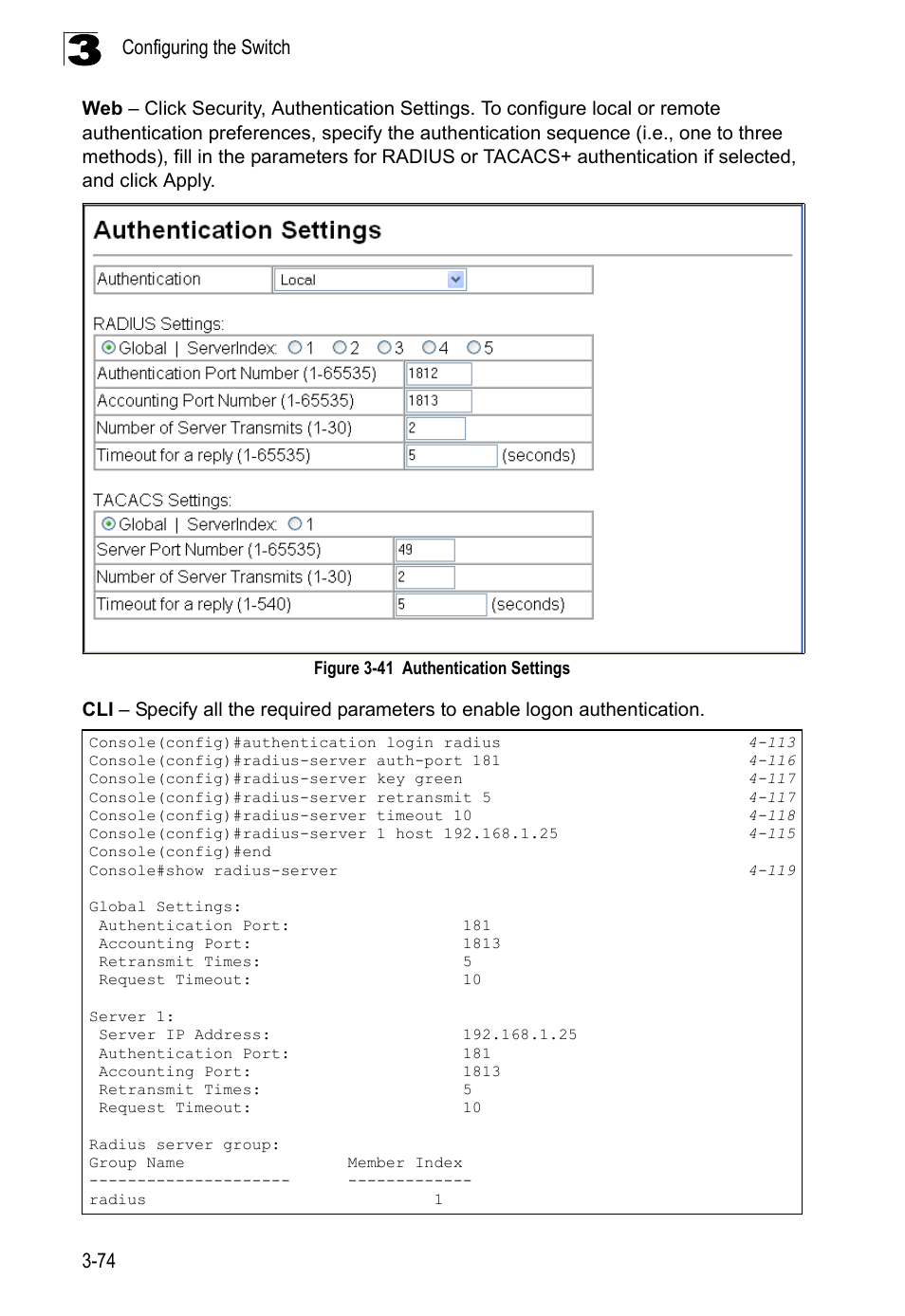 Figure 3-41, Authentication settings | LevelOne FGL-2870 User Manual | Page 128 / 800