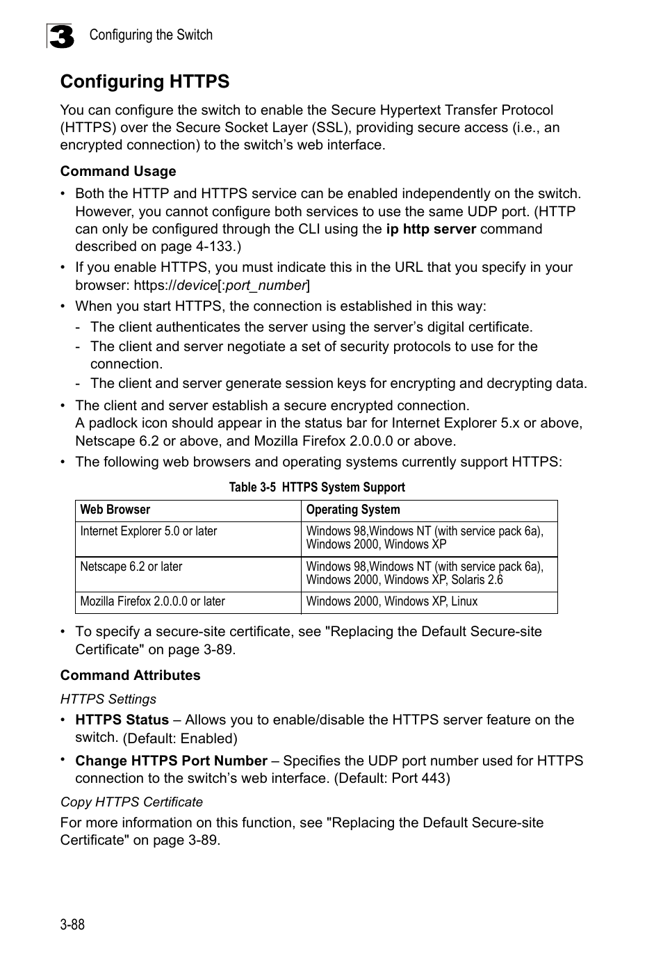 Configuring https, Table 3-5, Https system support | LevelOne FGL-2870 User Manual | Page 142 / 800