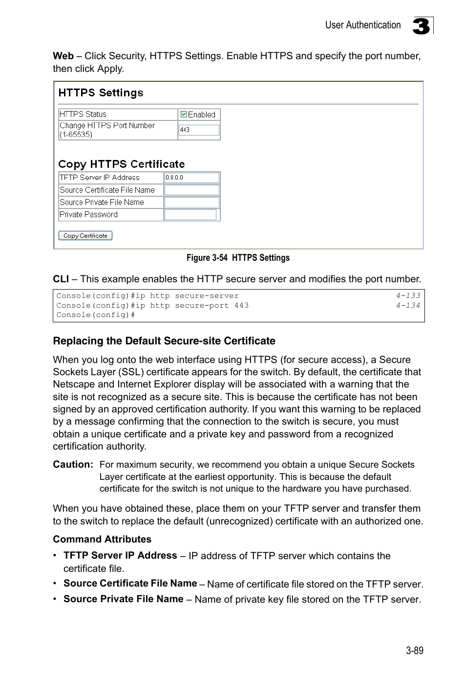 Replacing the default secure-site certificate, Figure 3-54, Https settings | E "replacing the default secure-site | LevelOne FGL-2870 User Manual | Page 143 / 800