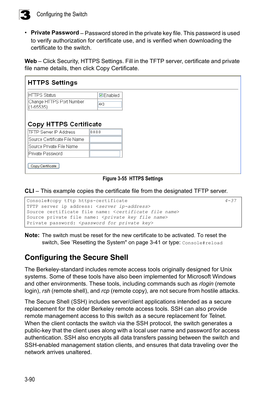 Configuring the secure shell, Figure 3-55, Https settings | LevelOne FGL-2870 User Manual | Page 144 / 800