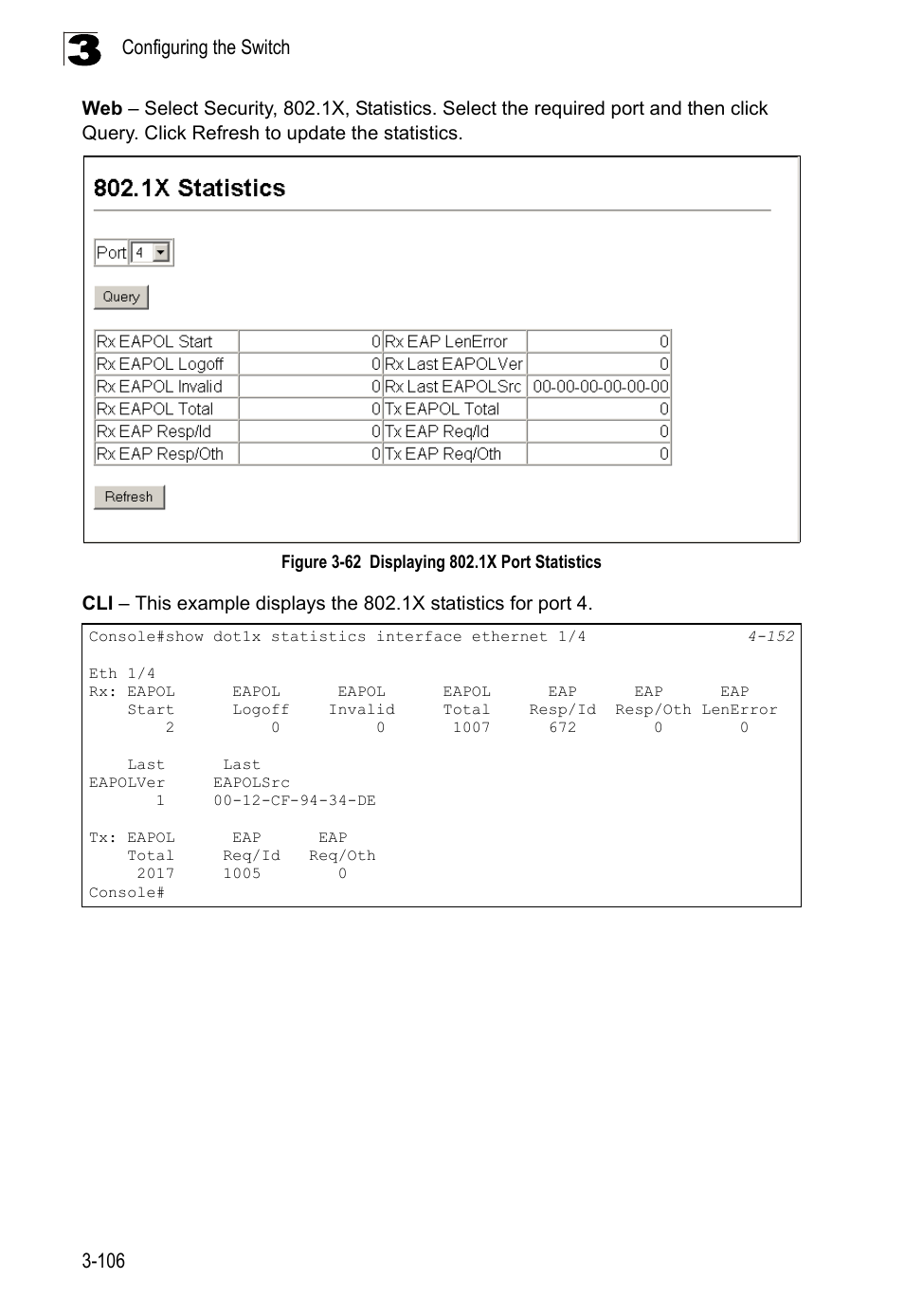 Figure 3-62, Displaying 802.1x port statistics | LevelOne FGL-2870 User Manual | Page 160 / 800