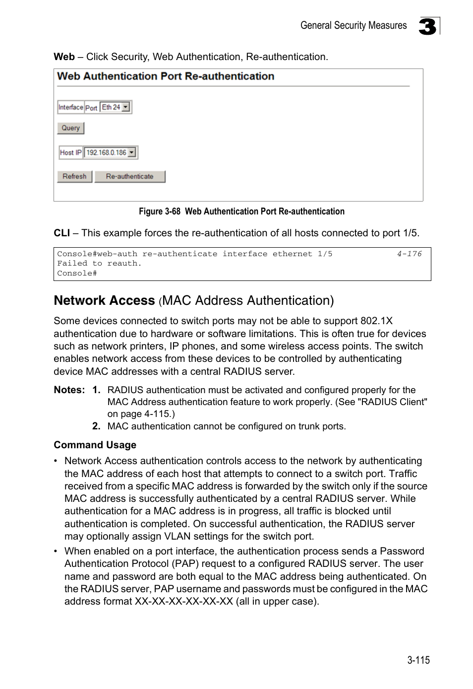 Network access (mac address authentication), Figure 3-68, Web authentication port re-authentication | Network access, Mac address authentication) | LevelOne FGL-2870 User Manual | Page 169 / 800