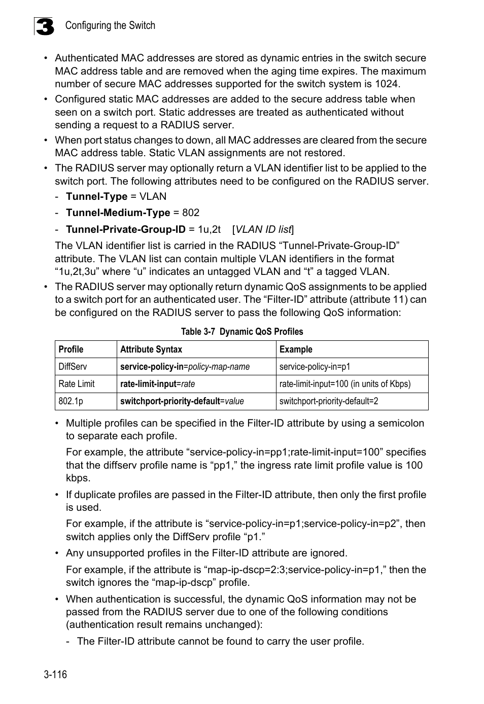 Table 3-7, Dynamic qos profiles | LevelOne FGL-2870 User Manual | Page 170 / 800