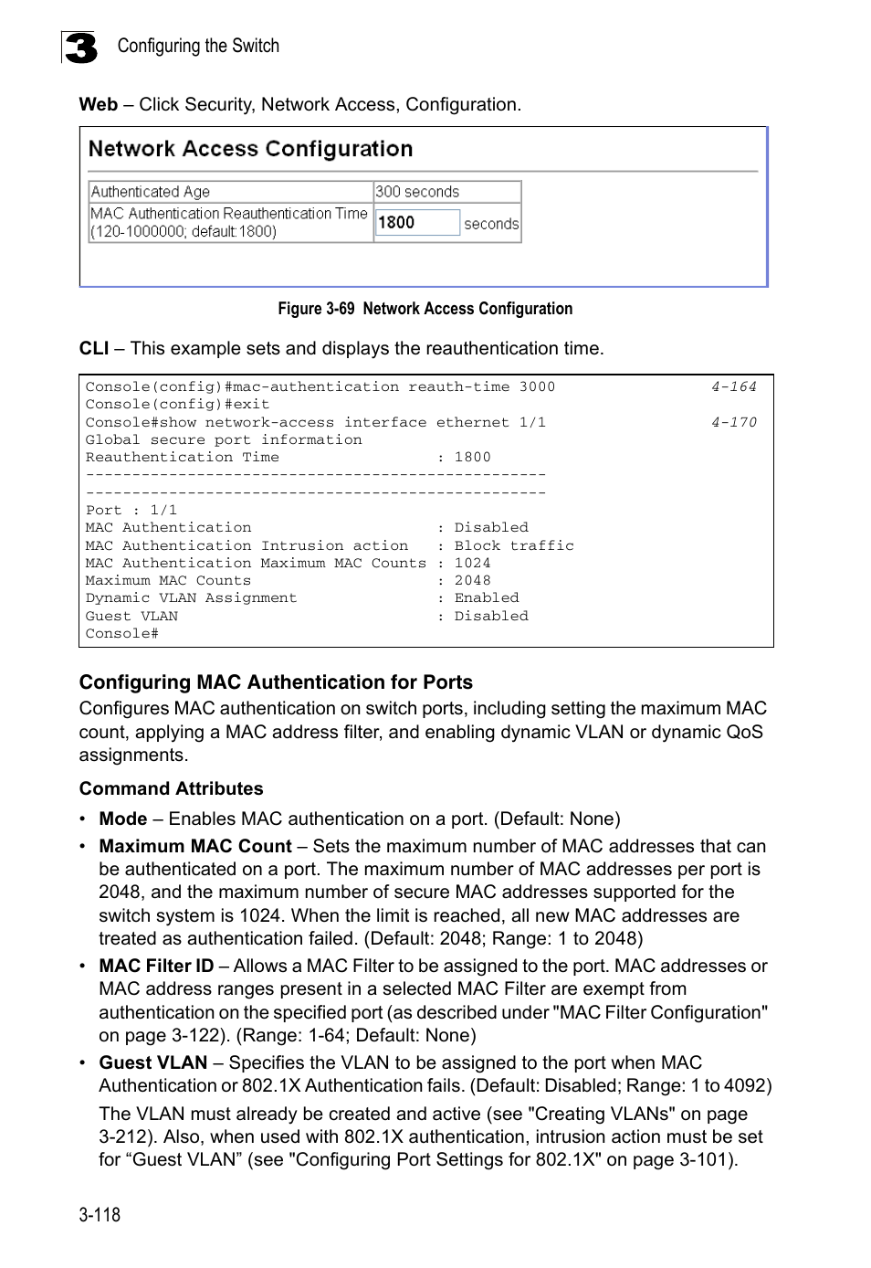 Configuring mac authentication for ports, Figure 3-69, Network access configuration | LevelOne FGL-2870 User Manual | Page 172 / 800