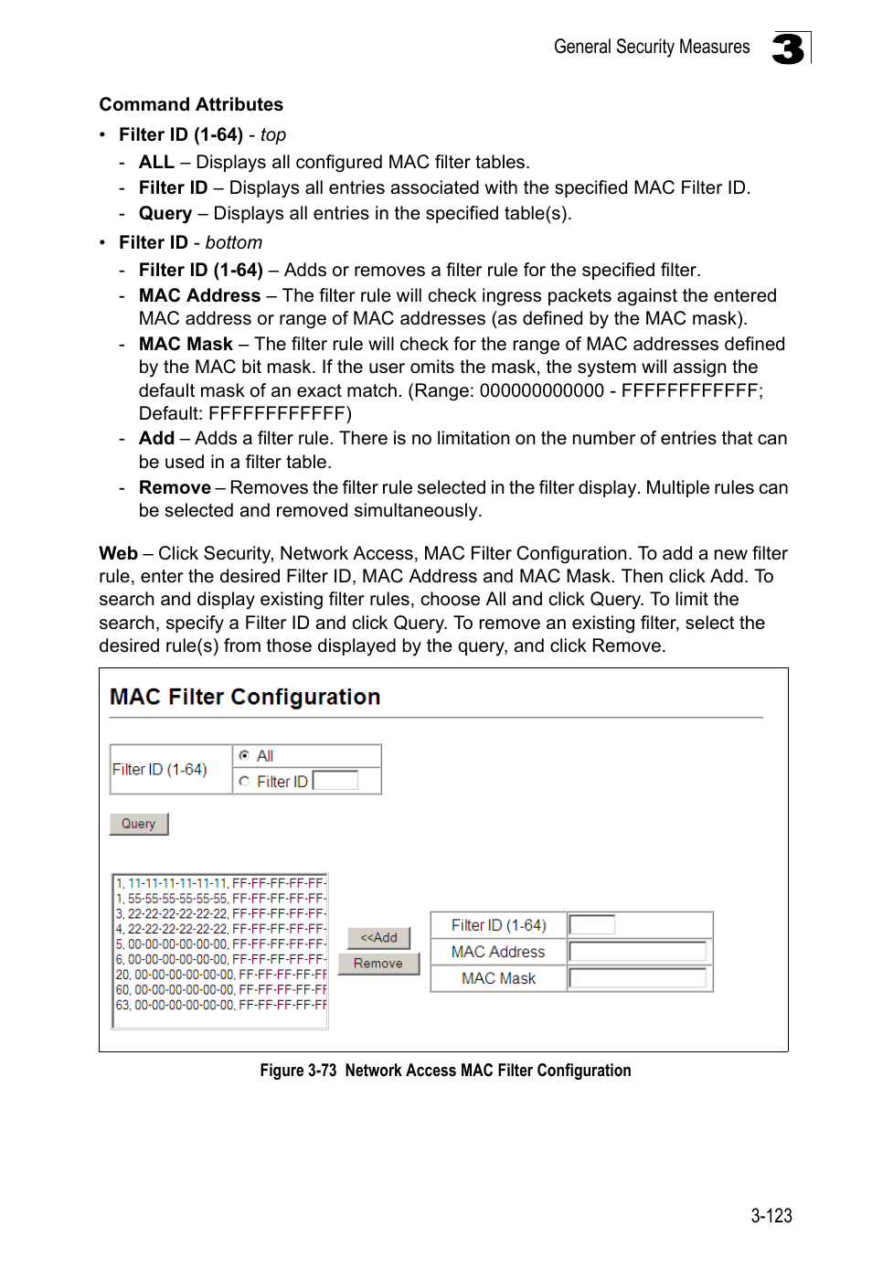 Figure 3-73, Network access mac filter configuration | LevelOne FGL-2870 User Manual | Page 177 / 800