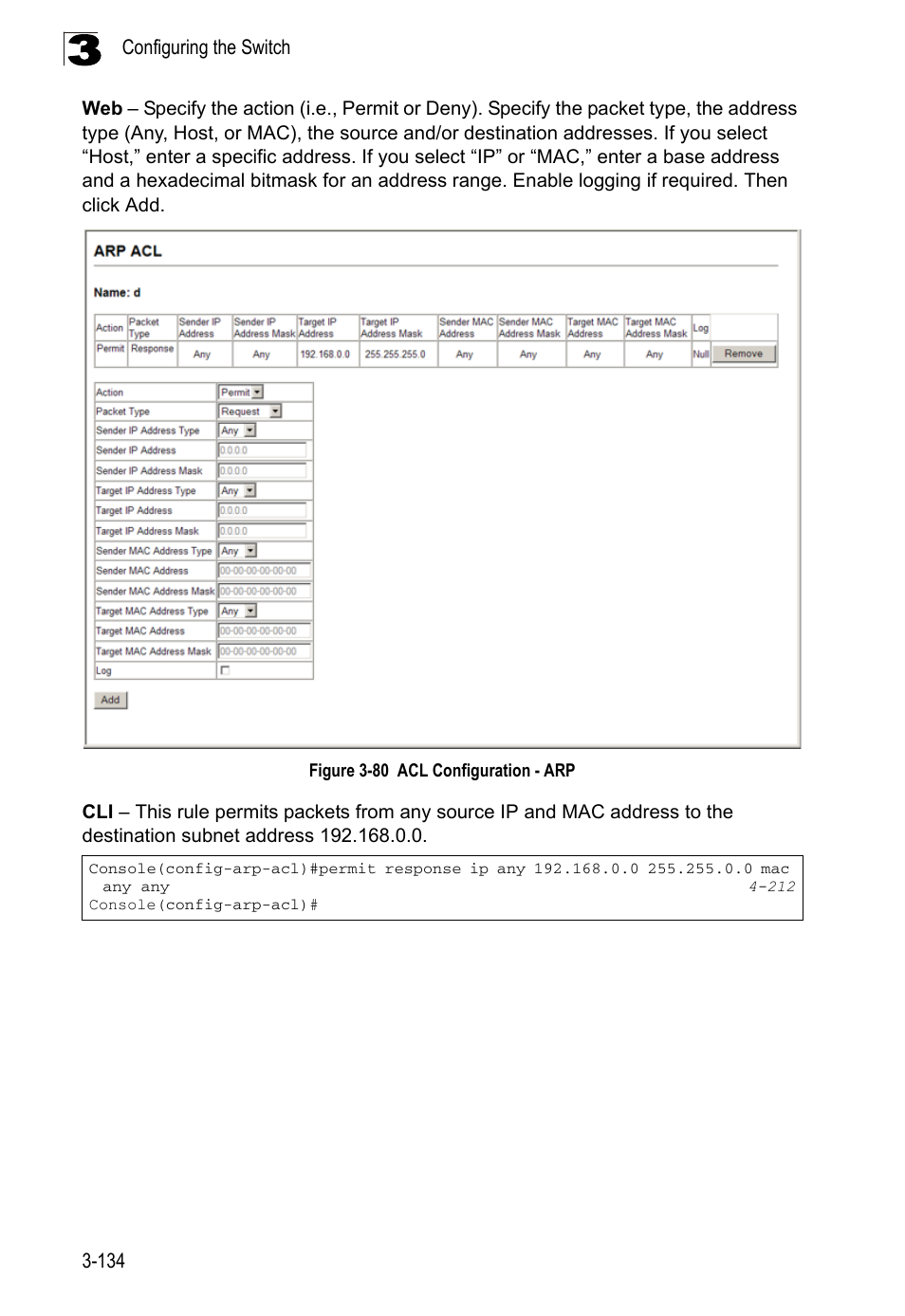 Figure 3-80, Acl configuration - arp | LevelOne FGL-2870 User Manual | Page 188 / 800