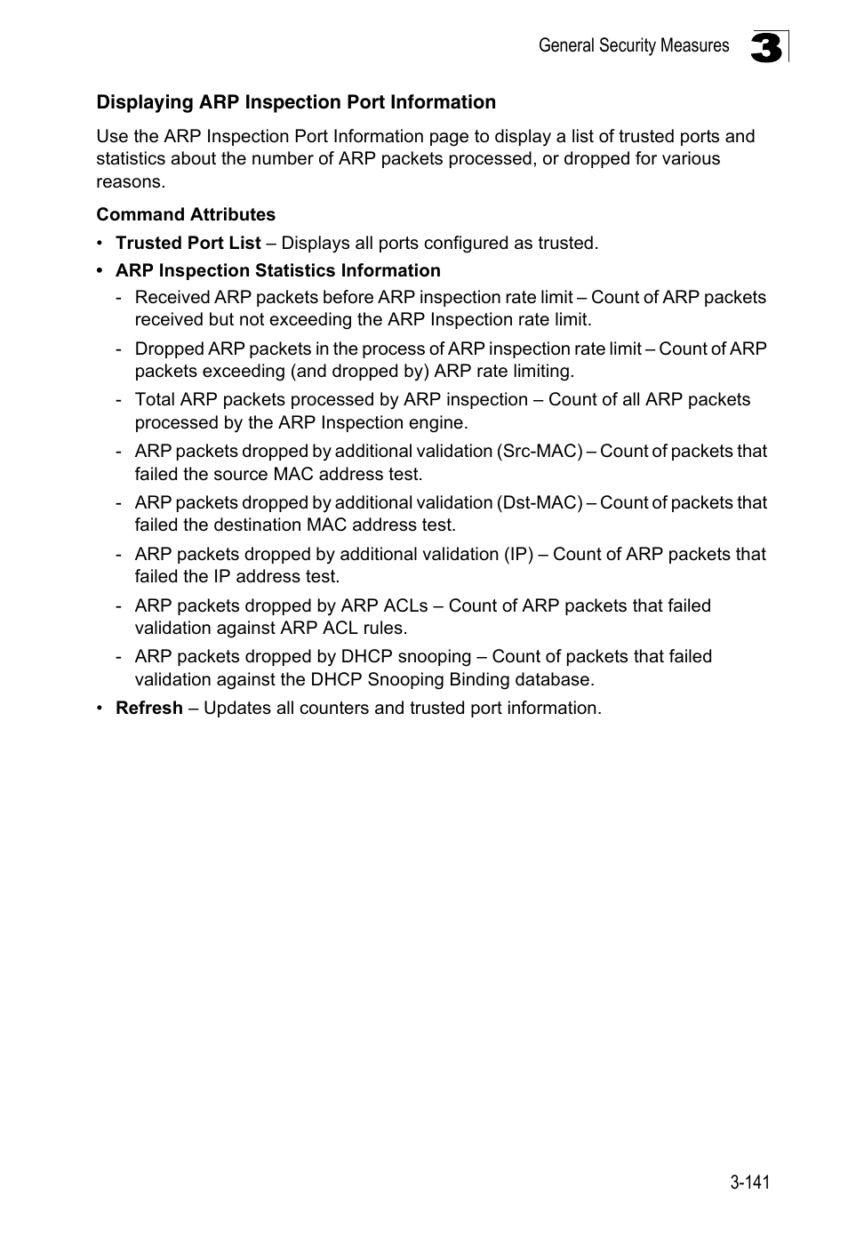 Displaying arp inspection port information | LevelOne FGL-2870 User Manual | Page 195 / 800