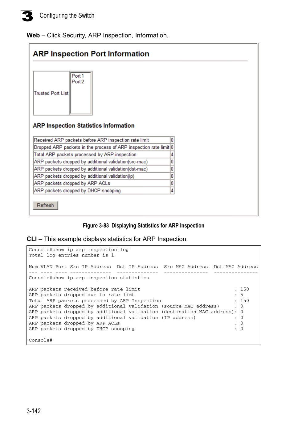 Figure 3-83, Displaying statistics for arp inspection | LevelOne FGL-2870 User Manual | Page 196 / 800