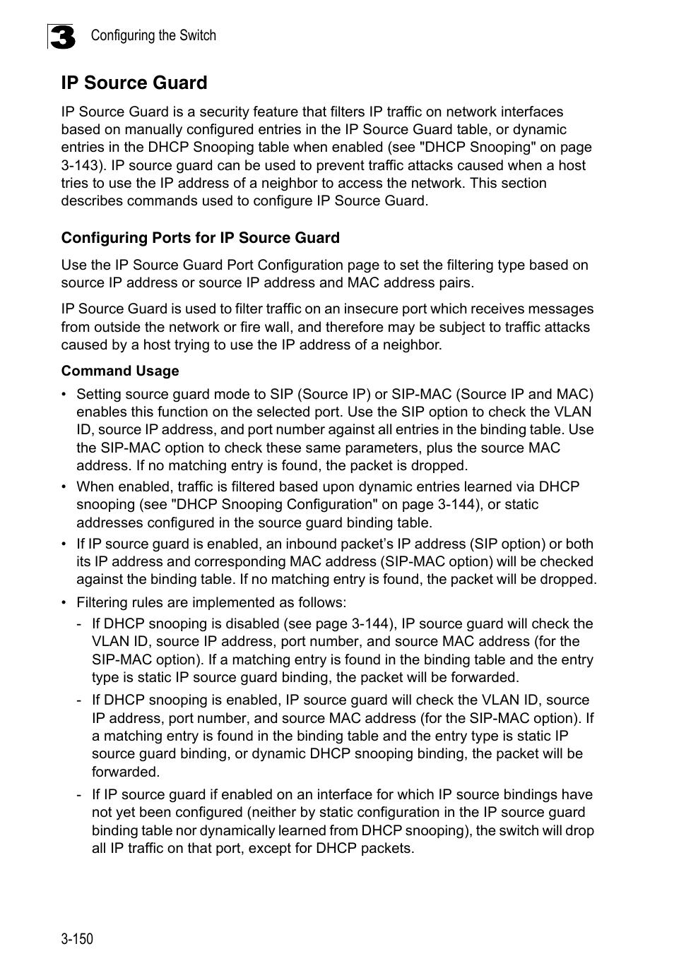 Ip source guard, Configuring ports for ip source guard | LevelOne FGL-2870 User Manual | Page 204 / 800