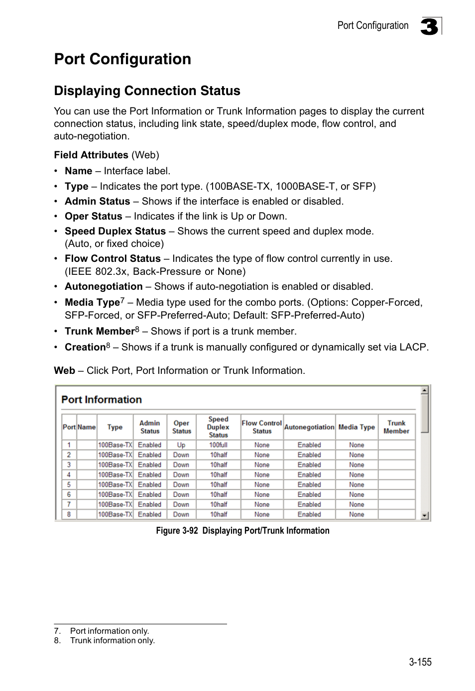 Port configuration, Displaying connection status, Figure 3-92 | Displaying port/trunk information | LevelOne FGL-2870 User Manual | Page 209 / 800