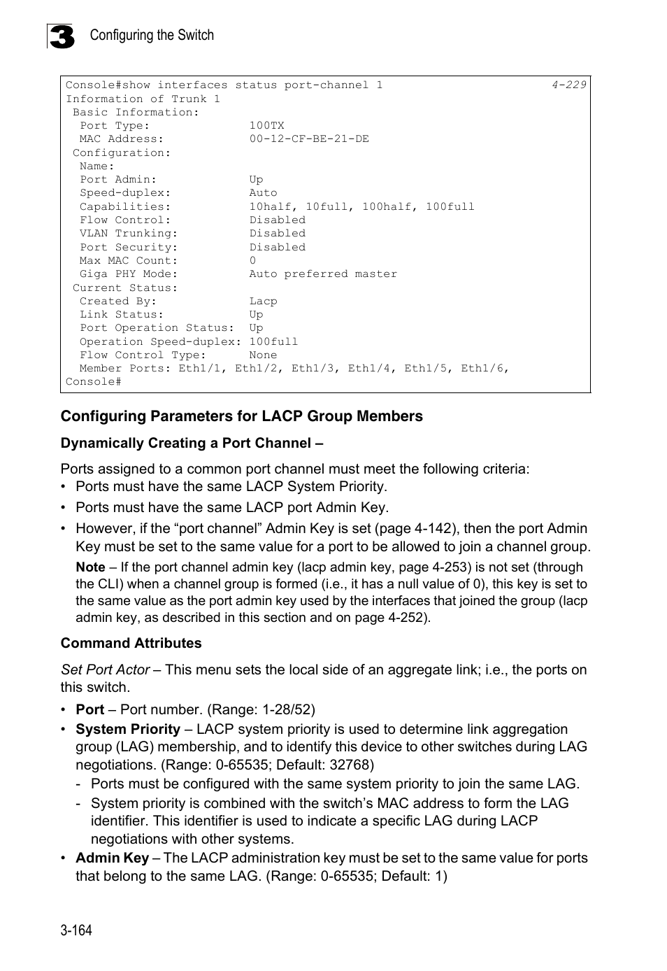 Configuring parameters for lacp group members | LevelOne FGL-2870 User Manual | Page 218 / 800