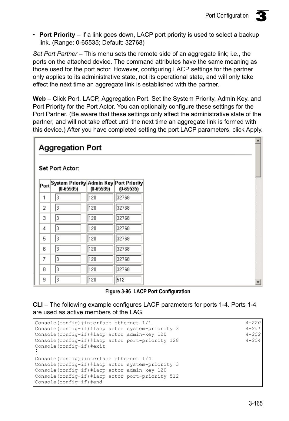 Figure 3-96, Lacp port configuration | LevelOne FGL-2870 User Manual | Page 219 / 800