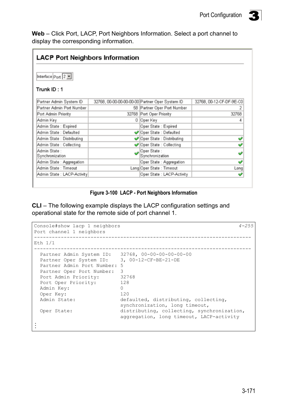 Figure 3-100, Lacp - port neighbors information | LevelOne FGL-2870 User Manual | Page 225 / 800