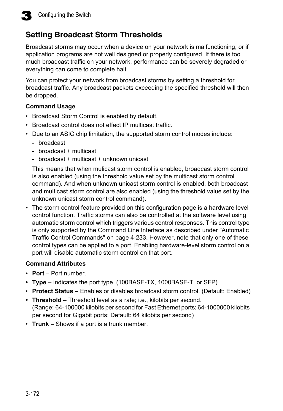 Setting broadcast storm thresholds | LevelOne FGL-2870 User Manual | Page 226 / 800