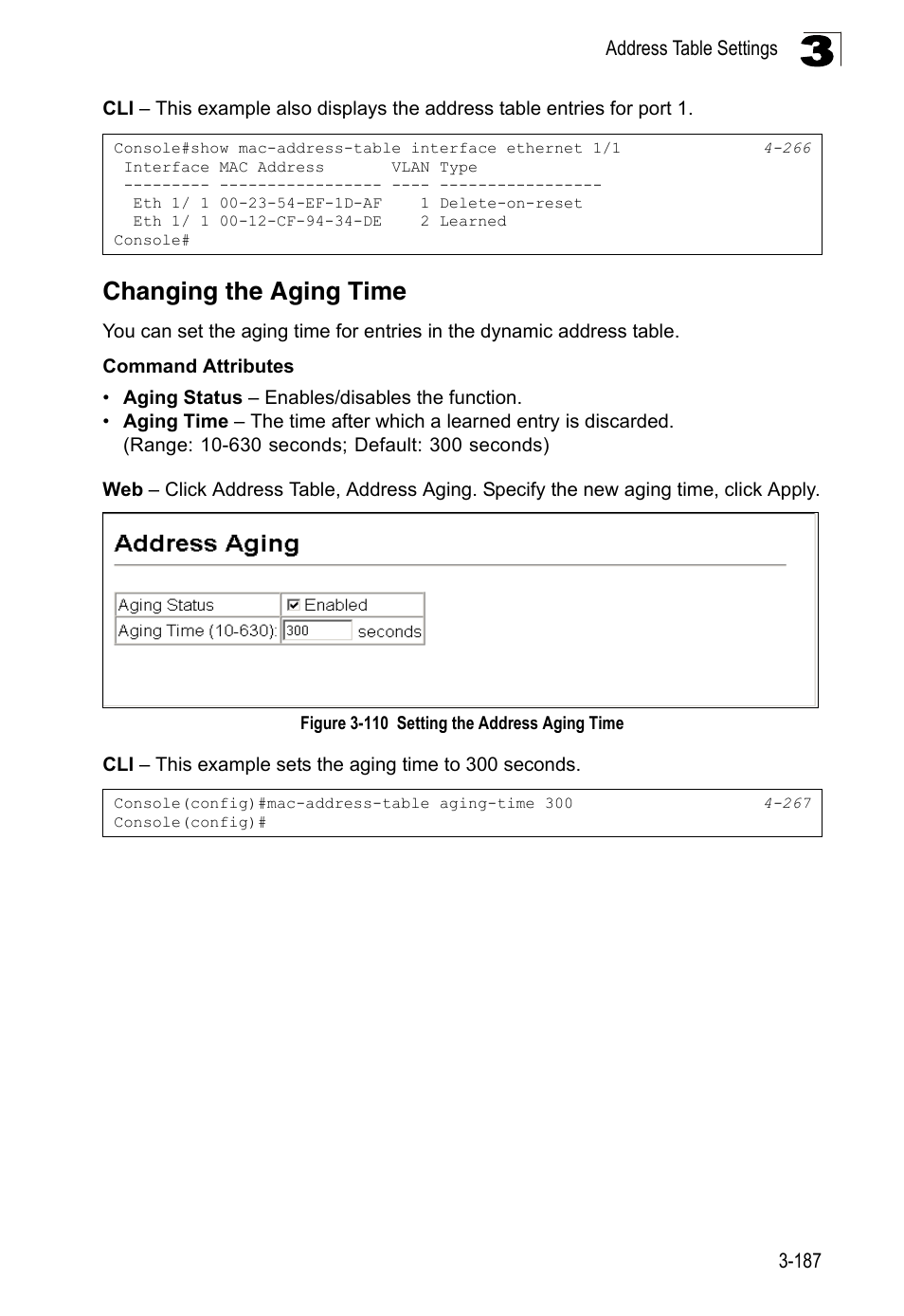 Changing the aging time, Figure 3-110, Setting the address aging time | LevelOne FGL-2870 User Manual | Page 241 / 800