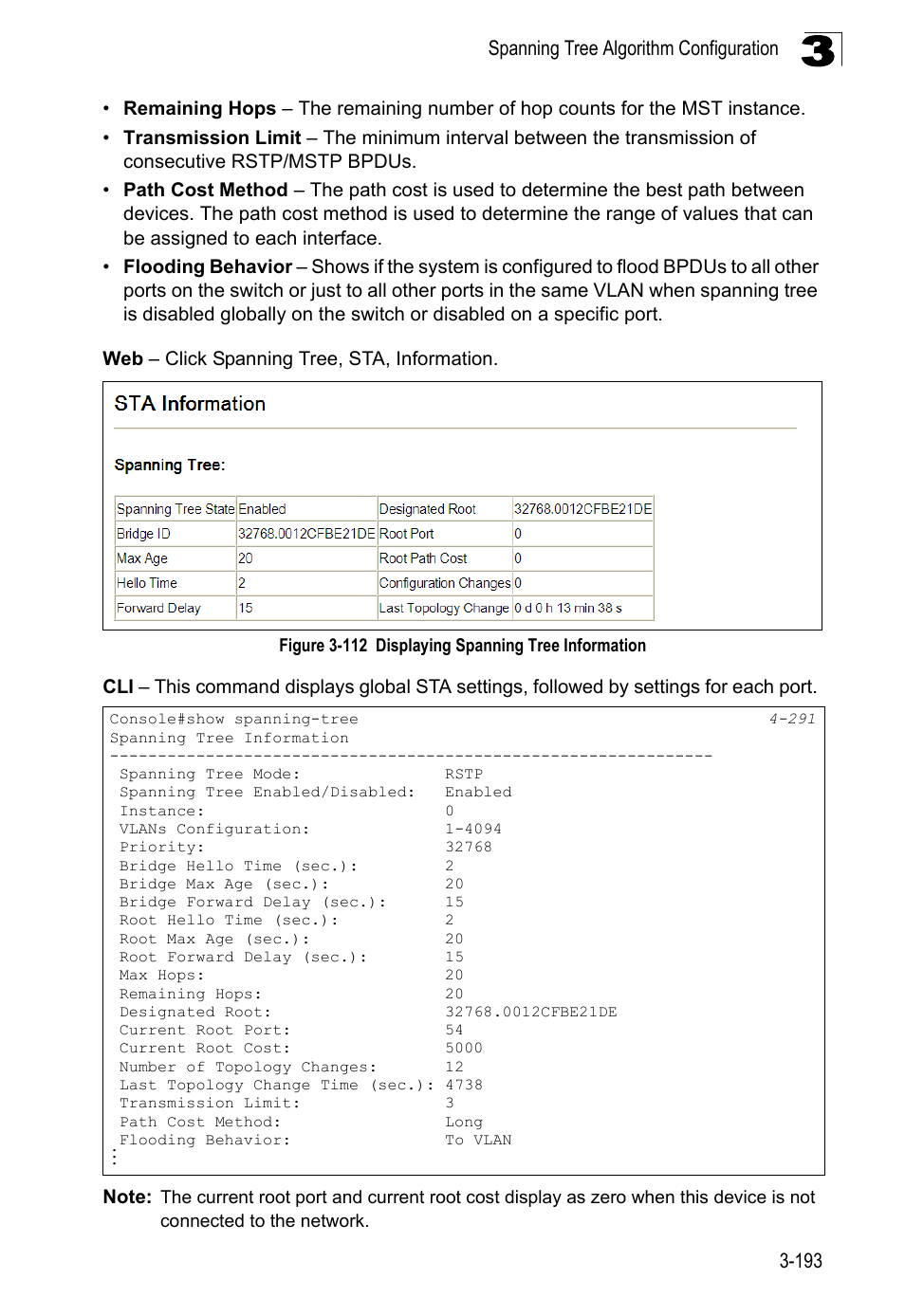 Figure 3-112, Displaying spanning tree information | LevelOne FGL-2870 User Manual | Page 247 / 800