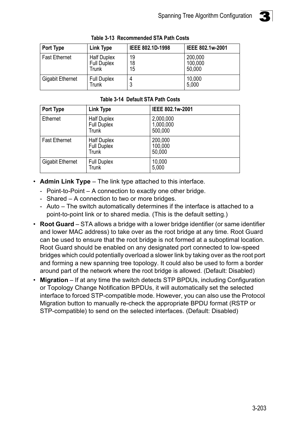 Table 3-14, Default sta path costs | LevelOne FGL-2870 User Manual | Page 257 / 800
