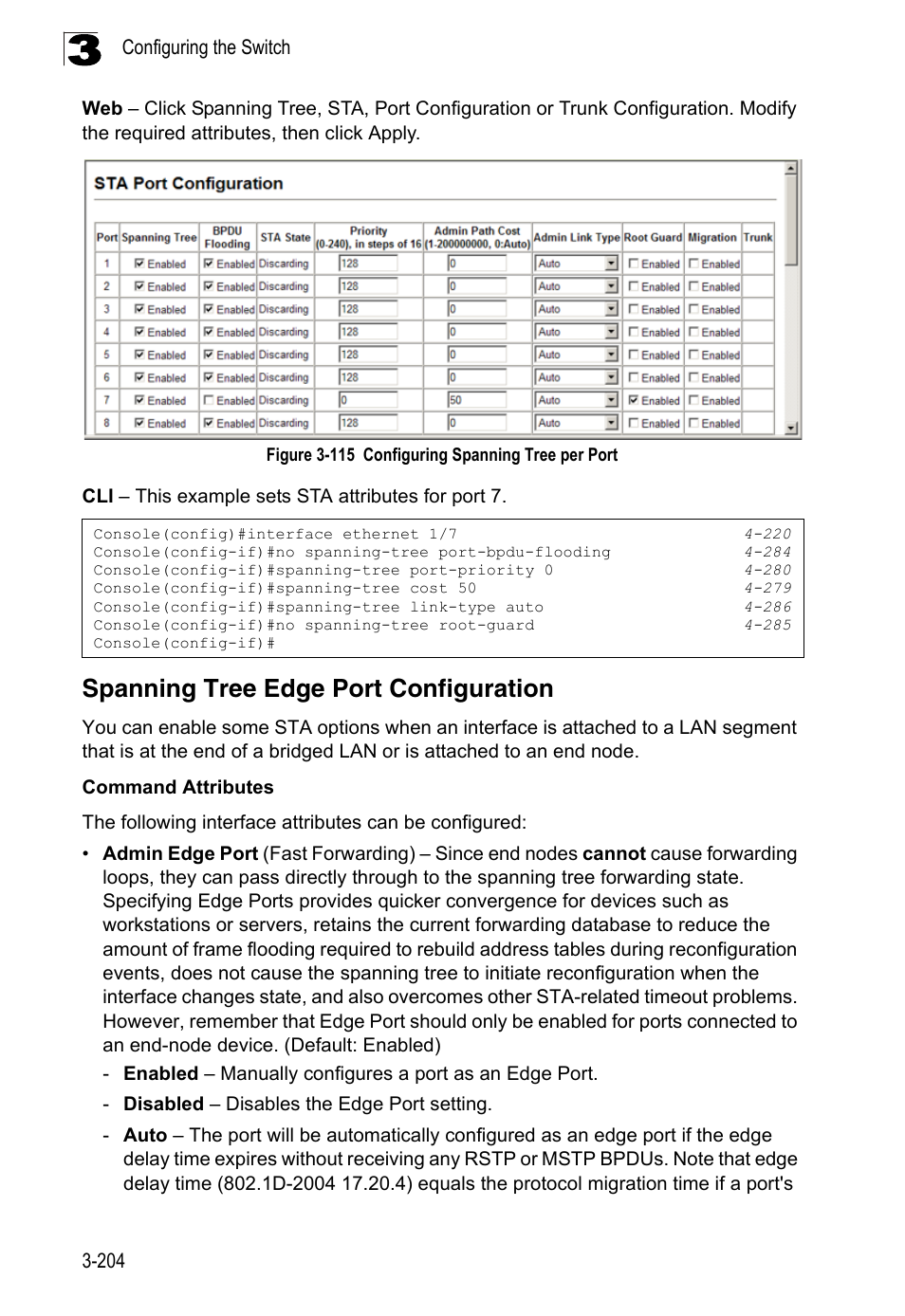 Spanning tree edge port configuration, Figure 3-115, Configuring spanning tree per port | LevelOne FGL-2870 User Manual | Page 258 / 800