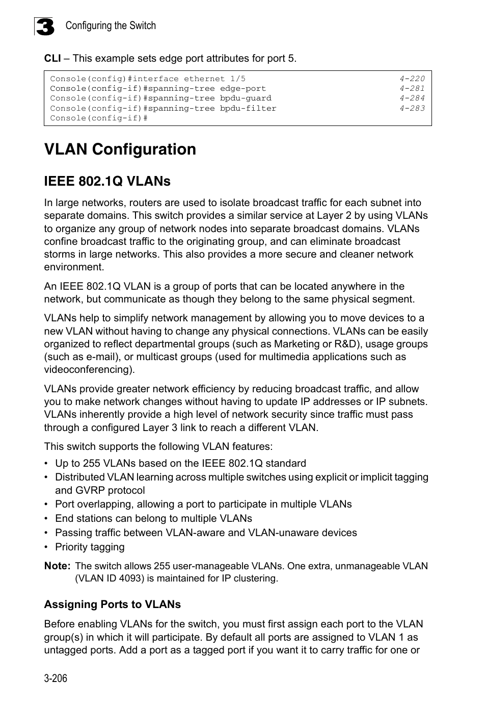 Vlan configuration, Ieee 802.1q vlans | LevelOne FGL-2870 User Manual | Page 260 / 800