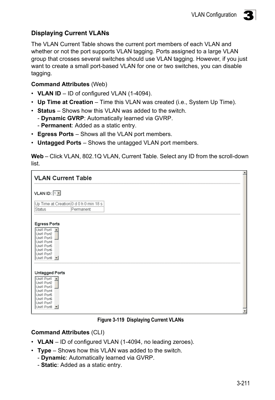 Displaying current vlans, Figure 3-119 | LevelOne FGL-2870 User Manual | Page 265 / 800